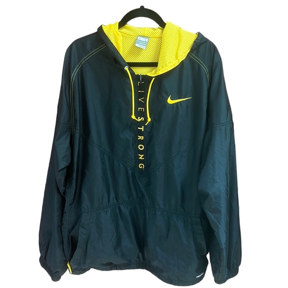 Nike Other - Retro NIKE Livestrong Black/Yellow Hooded NikeFit 1/4 Zip Windbreaker Size L